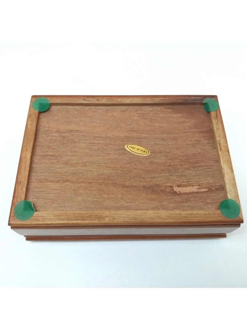 Vintage Wooden Jewelry Box Hinged Lid Stained Glass Floral Velvet Lining